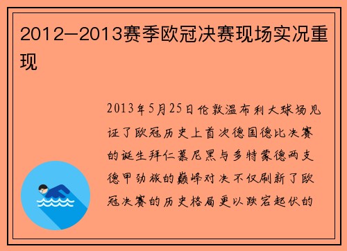 2012–2013赛季欧冠决赛现场实况重现