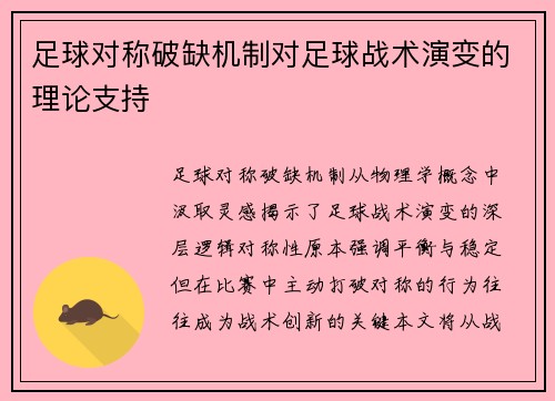足球对称破缺机制对足球战术演变的理论支持